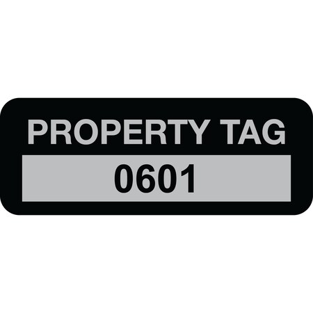 Lustre-Cal Property ID Label PROPERTY TAG5 Alum Black 2in x 0.75in  Serialized 0601-0700, 100PK 253740Ma1K0601
